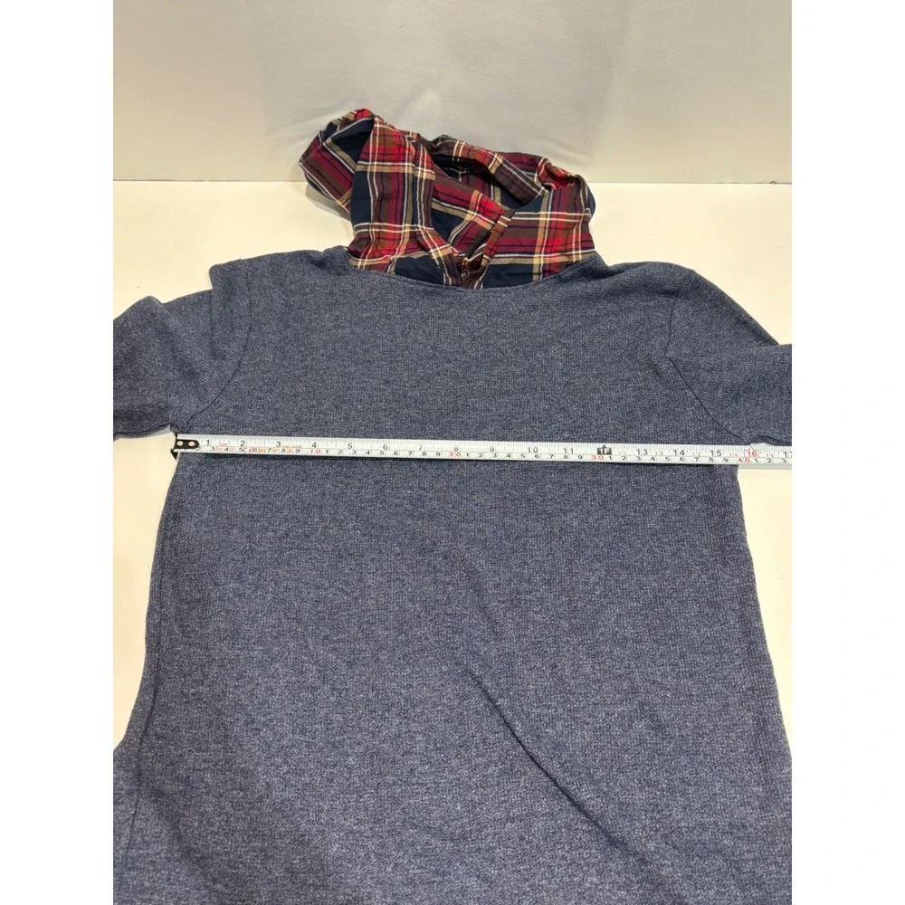 The Children's Place Hoodie Kids 7/8 Blue Waffle Knit Plaid Lined Hood Pullover